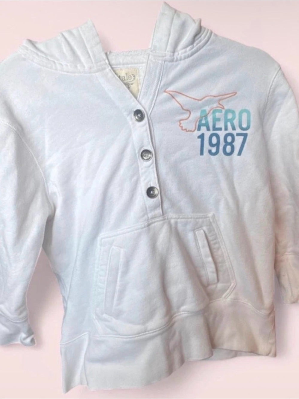 AERO 1987 White Henley Hoodie